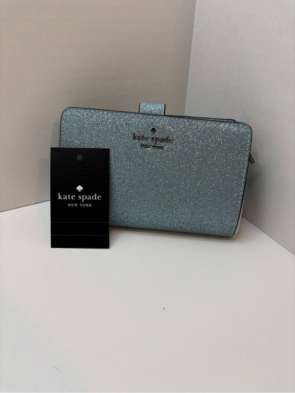 kate Spade Light Blue Glittery bifold wallet